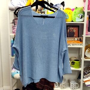 🩵 NWT Davi & Dani Oversized Crewneck Blue Knit Sweater Sizes